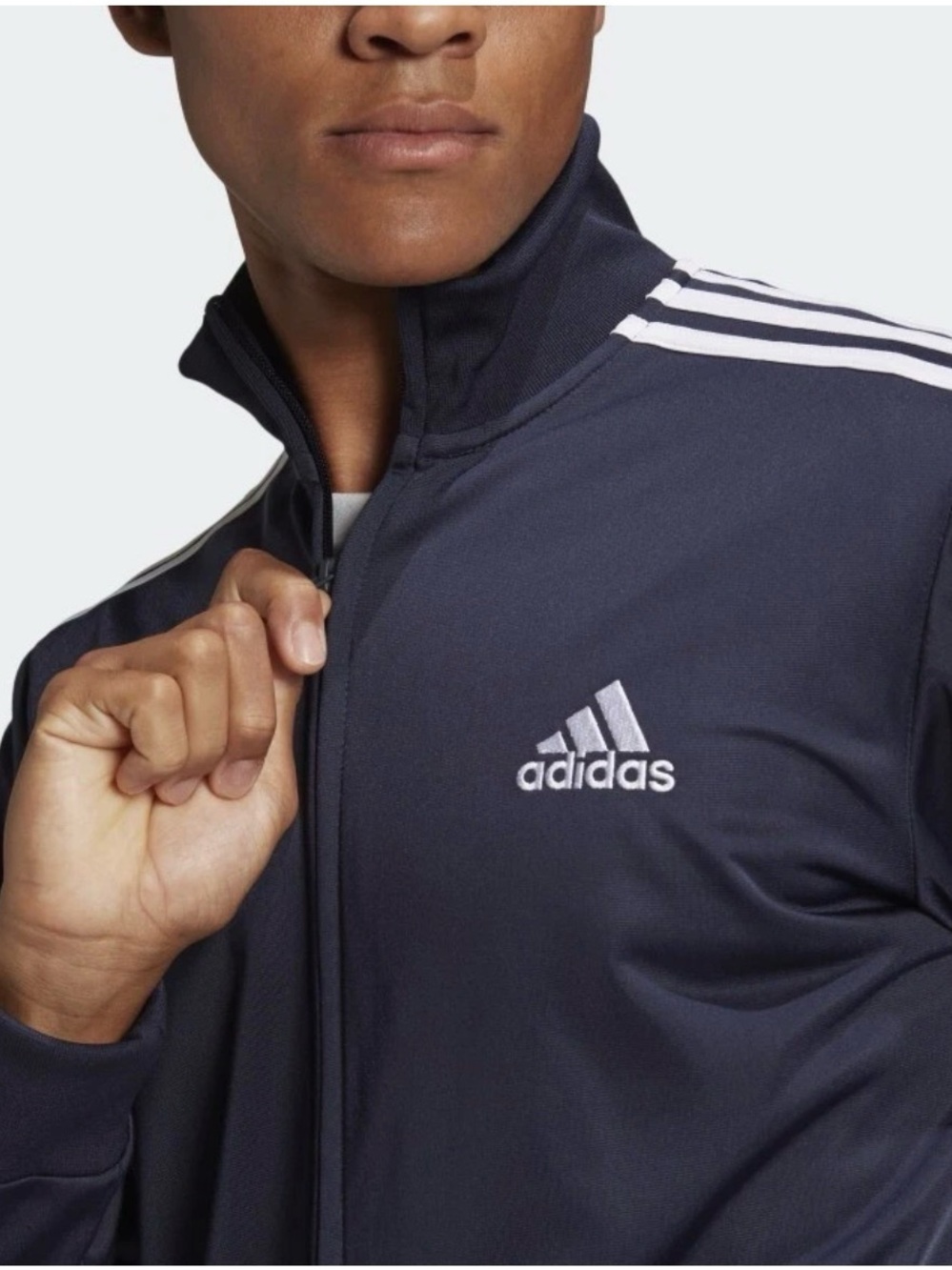 Adidas Navy Blue Track SET Jacket with White Stripes and pants great set NWT